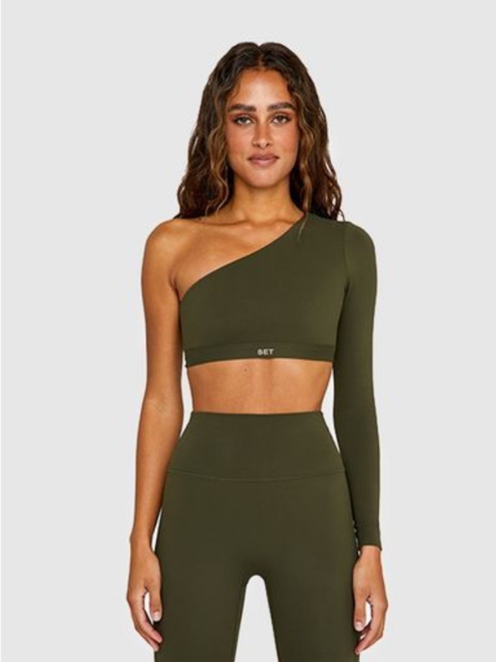 Set Active One Shoulder Sportsbody Bra in Matcha Green Color
